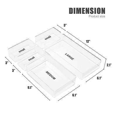 Sorbus 5-Piece Clear Acrylic Narrow Office Drawer Organizer Set - Perfect for pens, craft & more