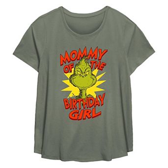 Plus Size Dr. Seuss Grinch Mommy Of The Birthday Girl Flowy Graphic Tee