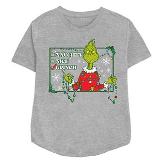 Women's Dr. Seuss Grinch Naughty Or Nice Checklist Relaxed Fit Graphic Tee