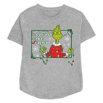 Women's Dr. Seuss Grinch Naughty Or Nice Checklist Relaxed Fit Graphic Tee