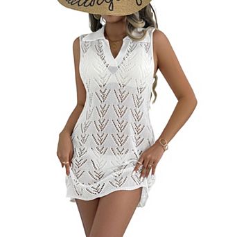 Women's Sleeveless Knit Beach Cover Up Summer Hollow Out Mini Dress