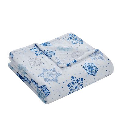 Kate Aurora Holiday Living Blue and Silver Christmas Snowflakes Accent Throw Blanket