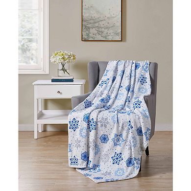 Kate Aurora Holiday Living Blue and Silver Christmas Snowflakes Accent Throw Blanket