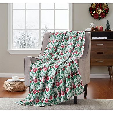 Kate Aurora Holiday Living Holly Pines Christmas Tree and Oraments Accent Throw Blanket