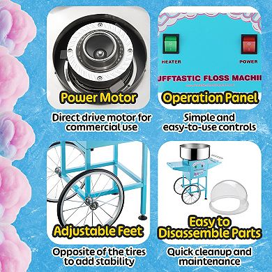 1000W Blue Flufftastic Cotton Candy Maker with Cart and Dome Shield by Great Northern Popcorn