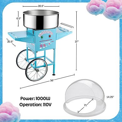 1000W Blue Flufftastic Cotton Candy Maker with Cart and Dome Shield by Great Northern Popcorn