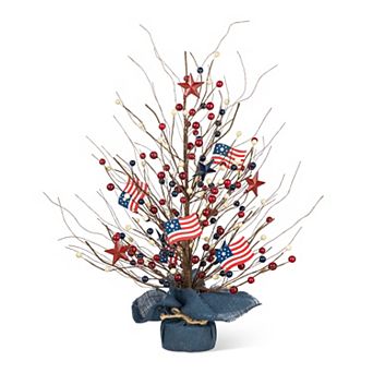 Glitzhome 20”h Patriotic Berry Table Tree With Burlap Base / Decorative Stars For Independence Day