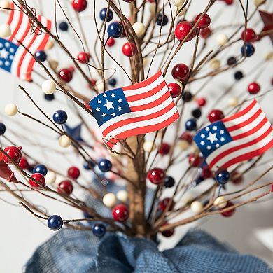 Glitzhome 20”h Patriotic Berry Table Tree With Burlap Base / Decorative Stars For Independence Day