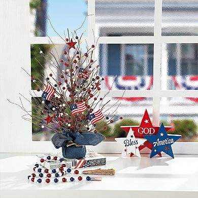 Glitzhome 20”h Patriotic Berry Table Tree With Burlap Base / Decorative Stars For Independence Day
