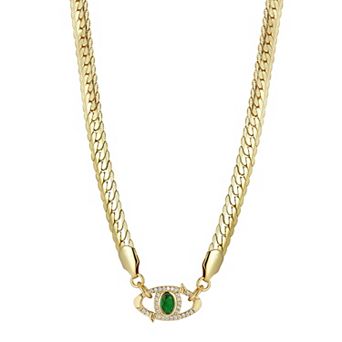 WINX Gold Tone Green & Clear Cubic Zirconia Evil Eye Necklace