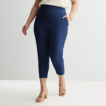 Plus Size Nine West Pull On Straight Leg Ankle Pants