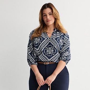 Plus Size Nine West Elbow Sleeve Popover