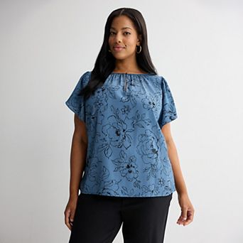 Plus Size Nine West Tulip Sleeve Blouse