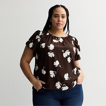 Plus Size Nine West Tulip Sleeve Blouse