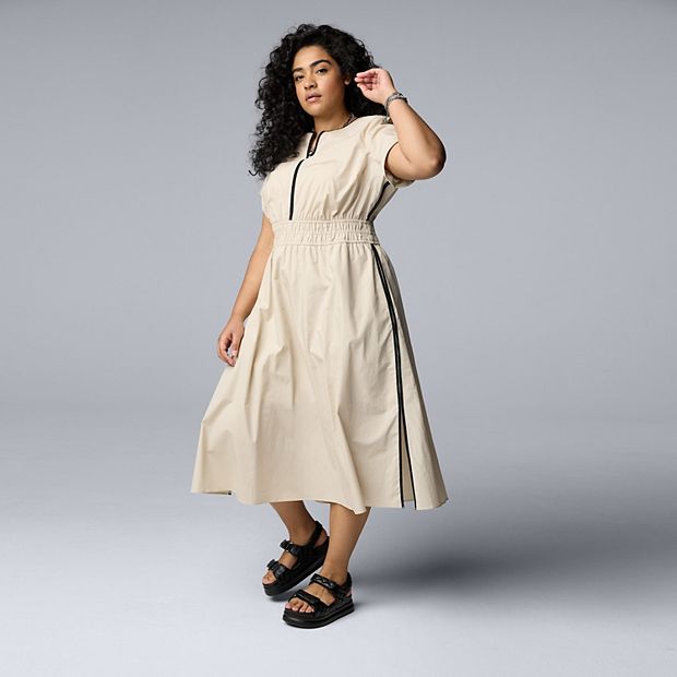a line high waist dress A-Line Tea Length Organza Satin Little White Dress COCOMELODY 100015, 25 Days / Ivory / US22-UK24-EUR52