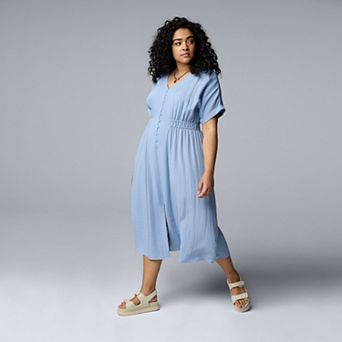 Plus Size Simply Vera Vera Wang Smocked Midi Dress