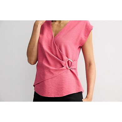 Women's Nine West Ruffled Trim Tie Wrap Blouse