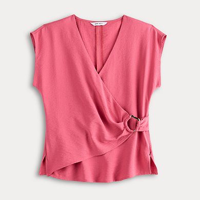 Women's Nine West Ruffled Trim Tie Wrap Blouse