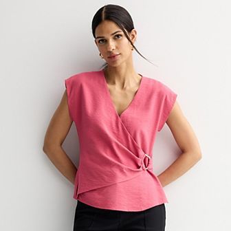 Women's Nine West Ruffled Trim Tie Wrap Blouse