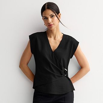 Women's Nine West Ruffled Trim Tie Wrap Blouse