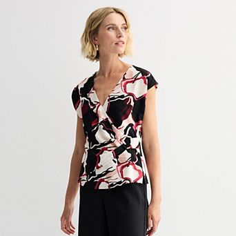 Women's Nine West Ruffled Trim Tie Wrap Blouse