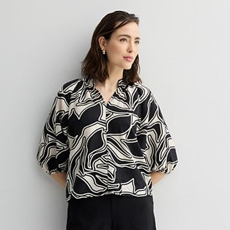 Petite Nine West Textured Elbow Sleeve Popover Top