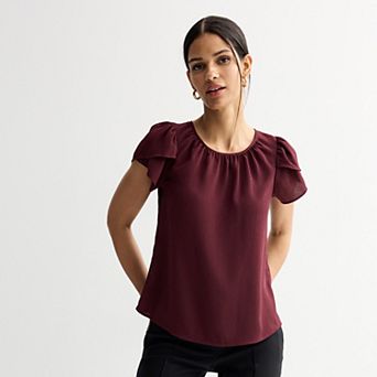 Petite Nine West Tulip Sleeve Blouse