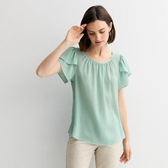 Petite Nine West Tulip Sleeve Blouse