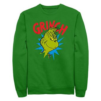 Men's Dr. Seuss Grinch Mischievous Face Fleece Sweatshirt