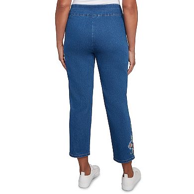 Women's Floral Vine Embroidered Denim Ankle Pants