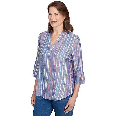 Women's Textured Multi Stripe Collared Top