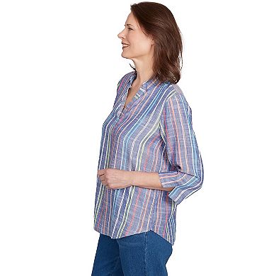Women's Textured Multi Stripe Collared Top
