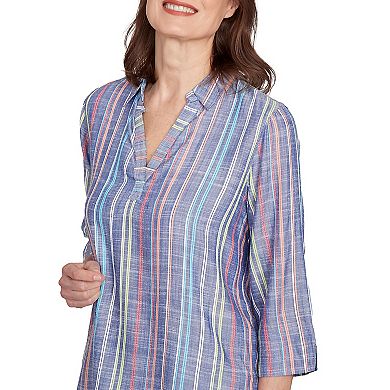 Women's Textured Multi Stripe Collared Top