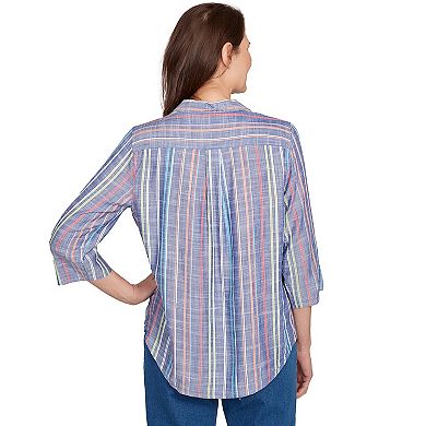Women's Textured Multi Stripe Collared Top