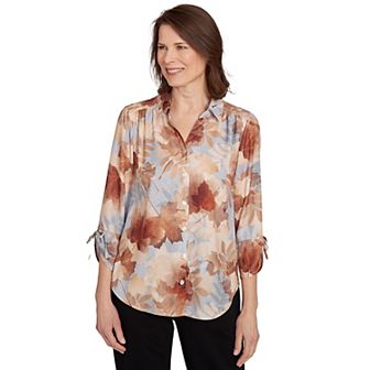 Petite Alfred Dunner Textured Leaf Button Front Top