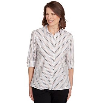 Petite Alfred Dunner Mitered Textured Stripe Button Front Top