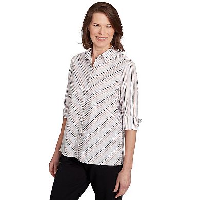 Petite Alfred Dunner Mitered Textured Stripe Button Front Top
