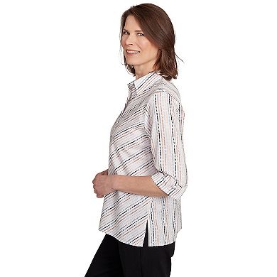 Petite Alfred Dunner Mitered Textured Stripe Button Front Top