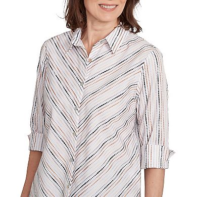 Petite Alfred Dunner Mitered Textured Stripe Button Front Top