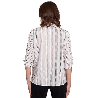 Petite Alfred Dunner Mitered Textured Stripe Button Front Top