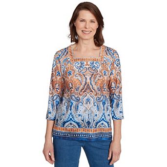 Petite Alfred Dunner Medallion Bordered Square Neck Top