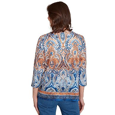 Petite Alfred Dunner Medallion Bordered Square Neck Top