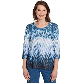 Petite Alfred Dunner Ombre Animal Print Three-Quarter Sleeve Top