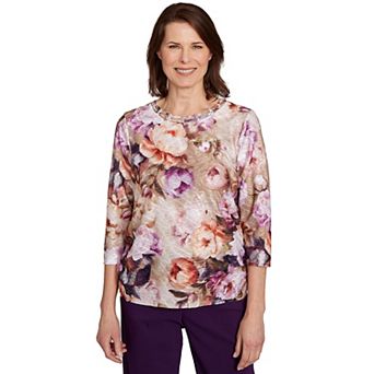 Petite Alfred Dunner Textured Floral Ruched Sides Top