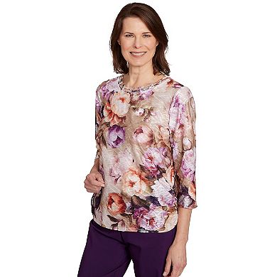 Petite Alfred Dunner Textured Floral Ruched Sides Top