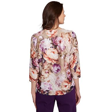 Petite Alfred Dunner Textured Floral Ruched Sides Top
