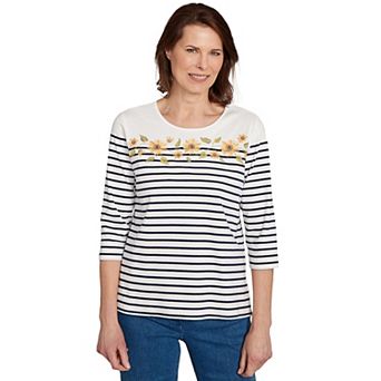 Petite Alfred Dunner Sunflower Neckline Striped Top
