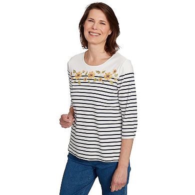 Petite Alfred Dunner Sunflower Neckline Striped Top