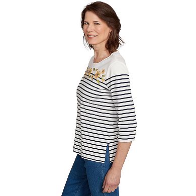 Petite Alfred Dunner Sunflower Neckline Striped Top
