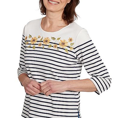 Petite Alfred Dunner Sunflower Neckline Striped Top